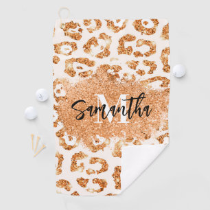 Golden Glitter Leopard Print Golf Towel