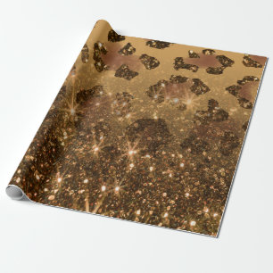 Golden Glitter Leopard Print Wrapping Paper