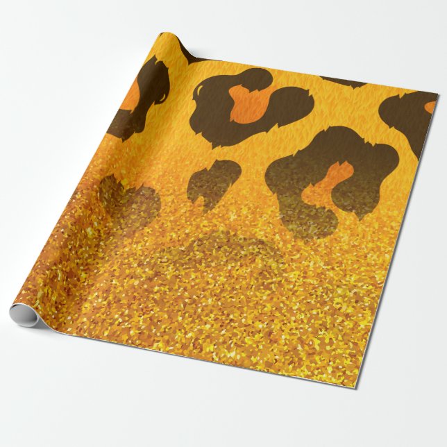 Golden Glitter Leopard Print Wrapping Paper (Unrolled)