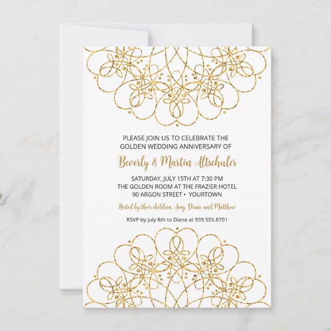Golden Glitter Mandala 50th Wedding Anniversary Invitation (Front)