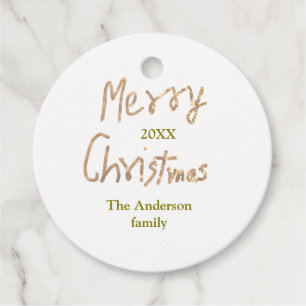 Golden glitter merry christmas add family name yea favour tags