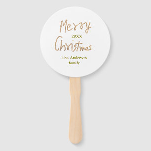 Golden glitter merry christmas add family name yea hand fan