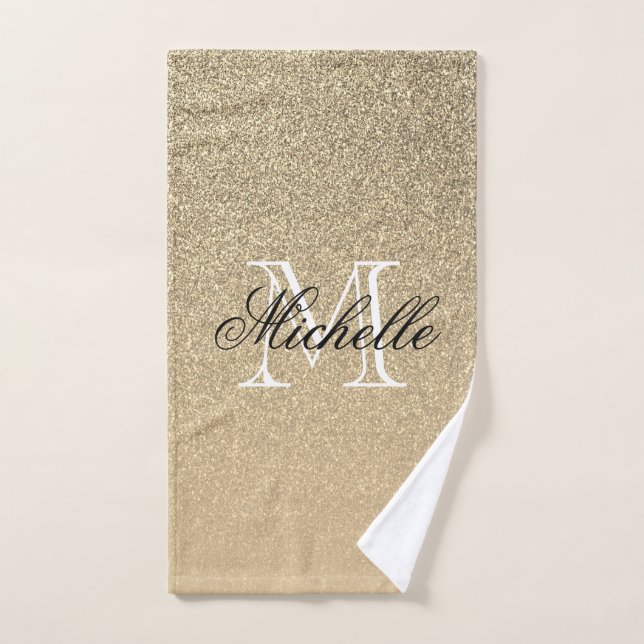 Golden Glitter Monogram Bath Towel Set (Hand Towel)