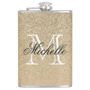 Golden Glitter Monogram Hip Flask
