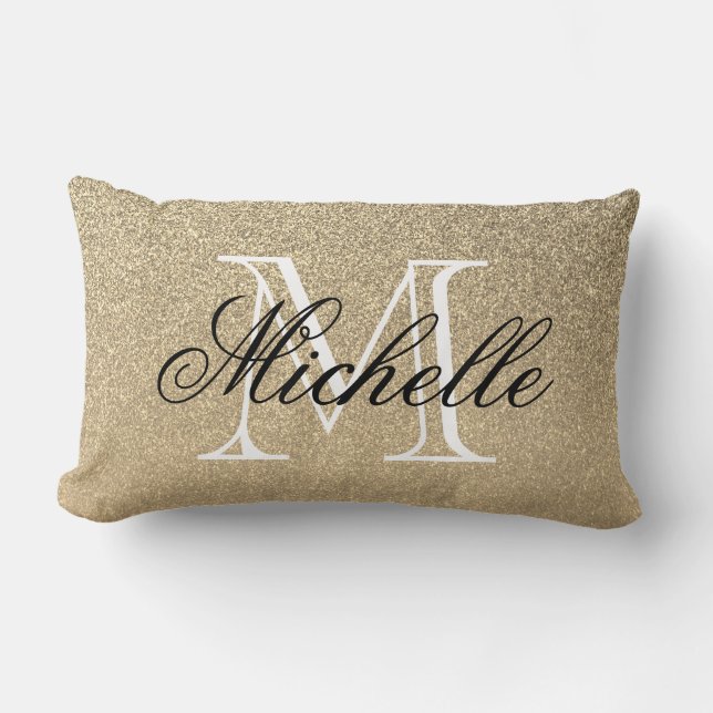 Golden Glitter Monogram Lumbar Cushion (Front)