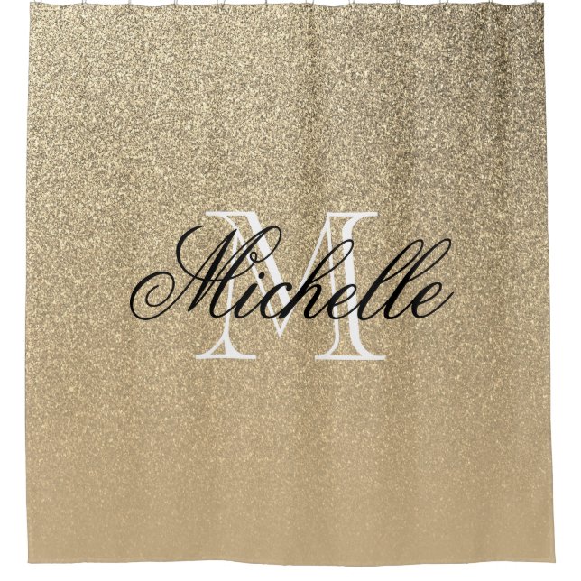 Golden Glitter Monogram Shower Curtain (Front)