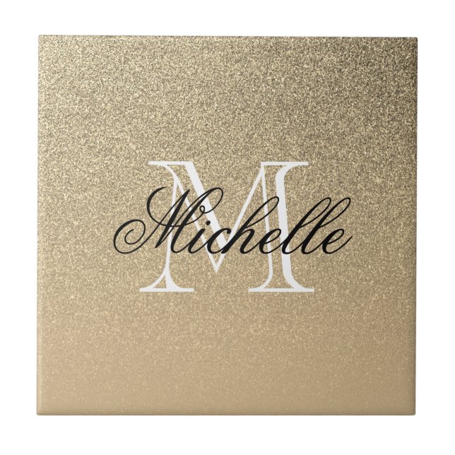 Golden Glitter Monogram Tile (Front)