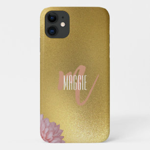 Golden glitter monogram with floral l Modern  Case-Mate iPhone Case