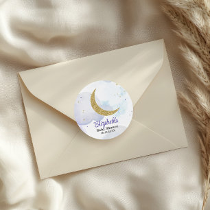 Golden Glitter Moon Baby Shower  Classic Round Sticker