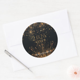 Golden glitter Name Happy New Year Classic Round Sticker
