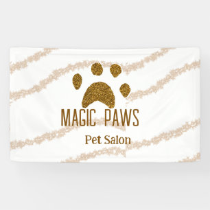 Golden glitter paws pet salon add name email websi banner