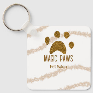 Golden glitter paws pet salon add name email websi key ring
