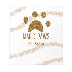 Golden glitter paws pet salon add name email websi notepad