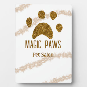 Golden glitter paws pet salon add name email websi plaque