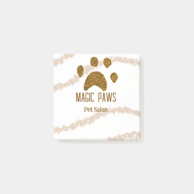 Golden glitter paws pet salon add name email websi post-it notes (Front)
