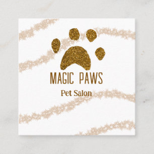 Golden glitter paws pet salon add name email websi square business card