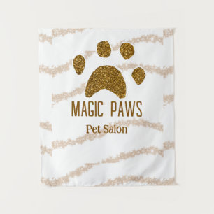 Golden glitter paws pet salon add name email websi tapestry