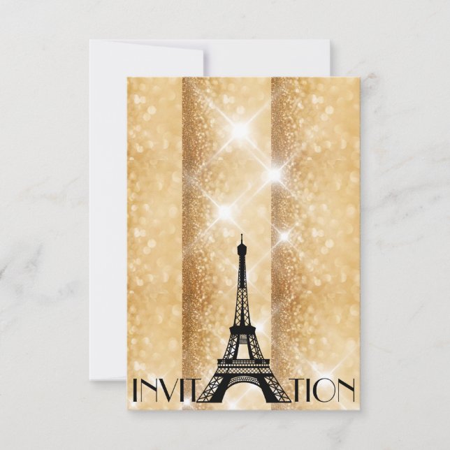 Golden Glitter Personalised Paris Invitation (Front)