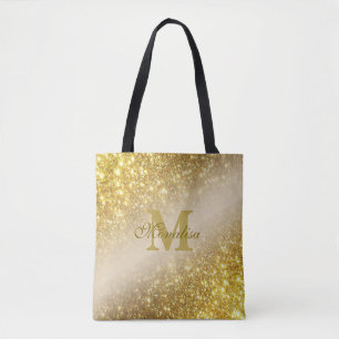 Golden glitter personalised Tote Bag