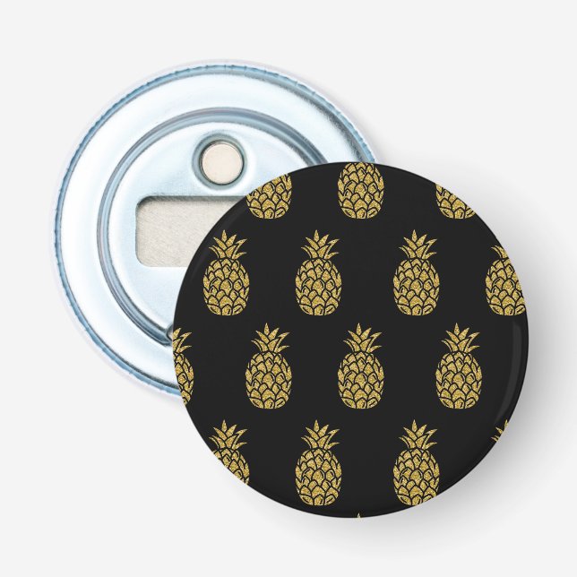 Golden Glitter Pineapple Tropical Fruit Bottle Opener (Front)