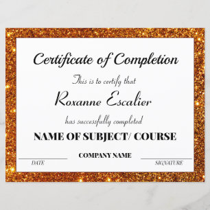 Golden Glitter Print Certificate Of Completion