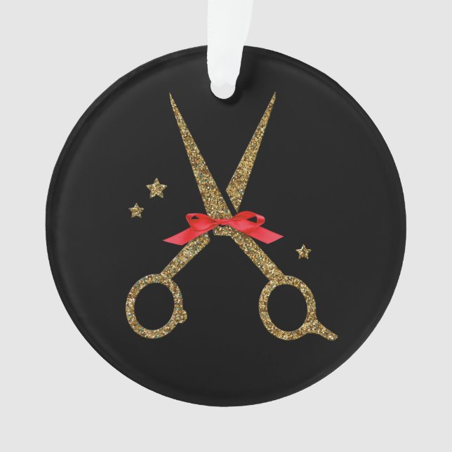 Golden glitter scissors - Hair dresser stylist Ornament (Front)