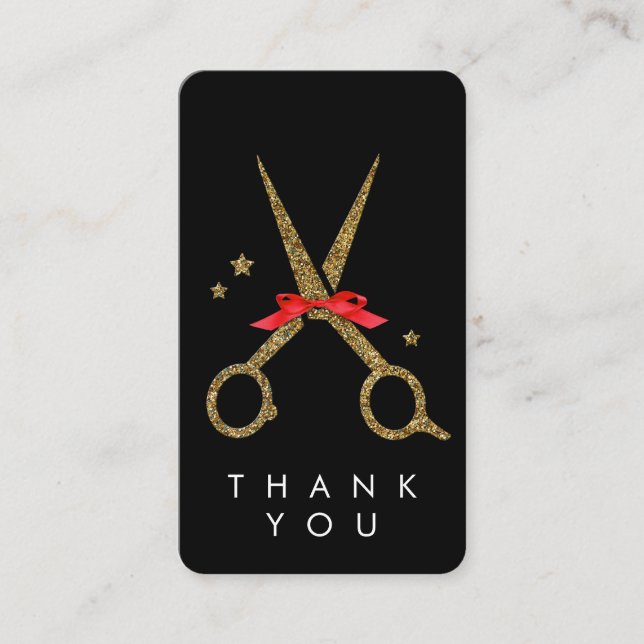 Golden glitter scissors - Hair stylist THANK YOU Enclosure Card (Front)