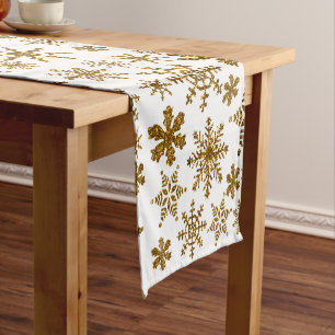Golden Glitter Snowflakes Christmas Pattern Short Table Runner