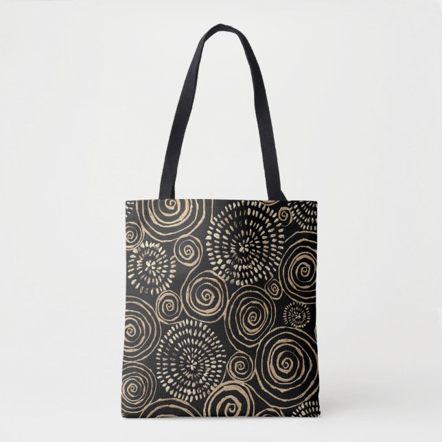 Golden glitter spirals, abstract, seamless texture tote bag (Front)