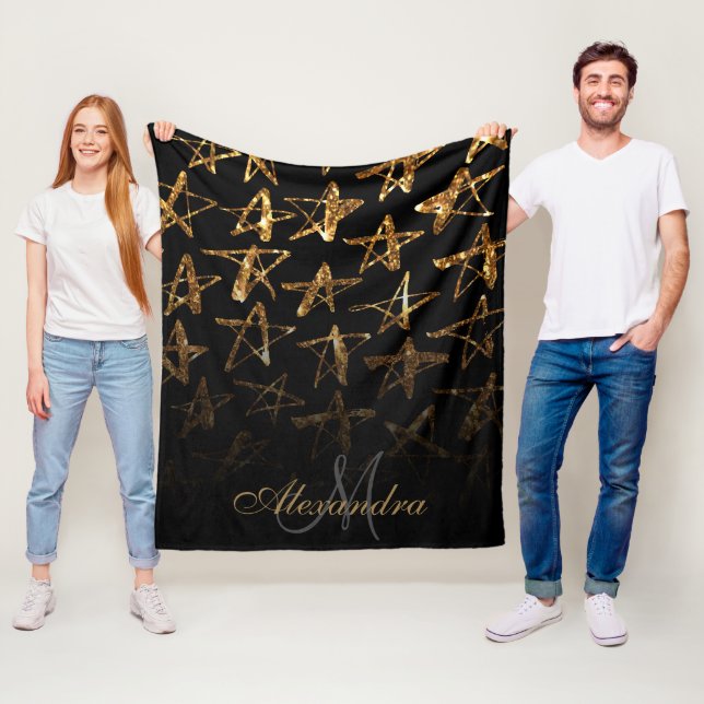 Golden Glitter Stars Fleece Blanket (In Situ)
