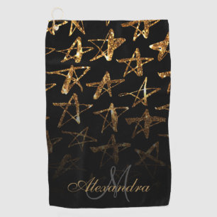 Golden Glitter Stars Golf Towel