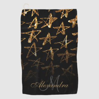 Golden Glitter Stars Golf Towel