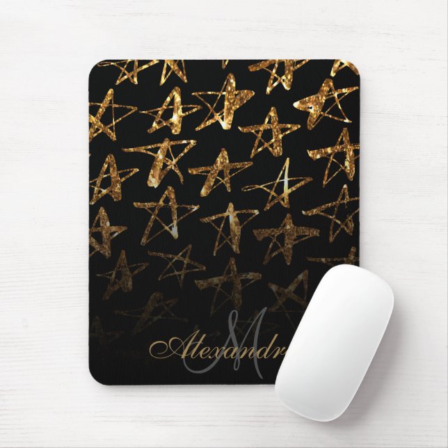 Golden Glitter Stars Mouse Pad (With Mouse)