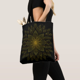 Golden Glitter Sun Mandala Tote Bag