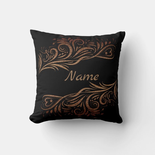 Golden glitter swirls doodle elements romantic flo cushion (Front)