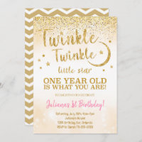 Golden Glitter Twinkle Little Star Invitation