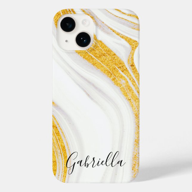 Golden Glitter White Marble Case-Mate iPhone Case (Back)