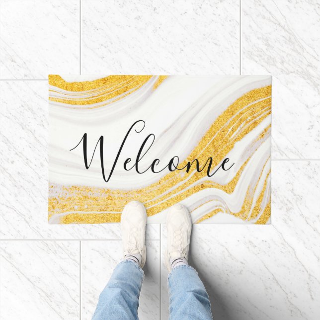 Golden Glitter White Marble                        Doormat (Indoor)