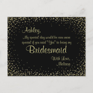 Golden Glitter - Will You Be My Bridesmaid? Invitation Postcard