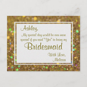 Golden Glitter - Will You Be My Bridesmaid? Invitation Postcard