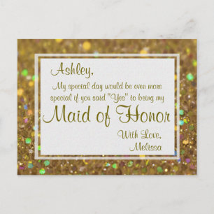 Golden Glitter - Will You Be My Maid of Honour? Invitation Postcard