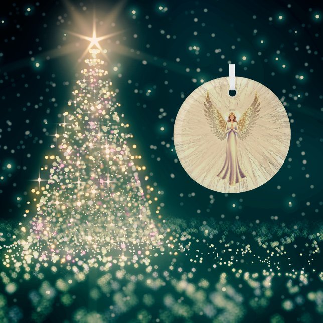 Golden Glitter Wings Healing Christmas Angel Glass Tree Decoration (Christmas Tree)