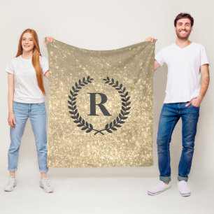 Golden Glitter With Monogram Fleece Blanket