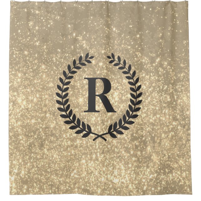 Golden Glitter With Monogram Shower Curtain (Front)