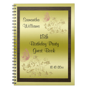 Golden Glitters & Sparkly Butterfly 18th Birthday Spiral Notebook
