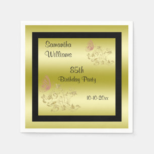 Golden Glitters & Sparkly Butterfly 85th Birthday Napkin