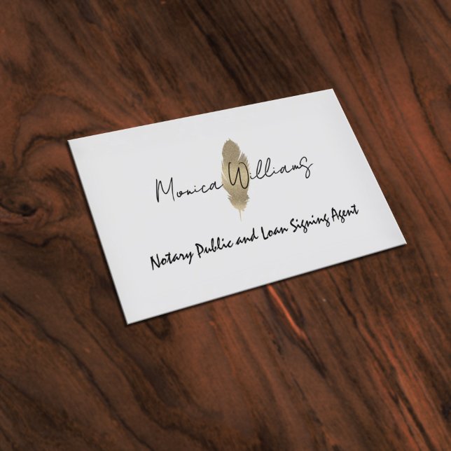Golden glittery feather pen notary  business card (Creator Uploaded)