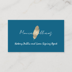 Golden glittery feather pen notary business card