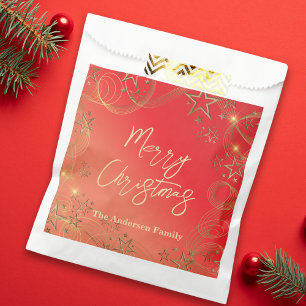 Golden Glittery Stars Swirls Ombre Red Christmas Favour Bags