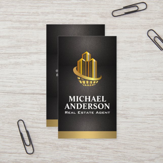 Golden Global Buildings Logo Business Card (Front/Back In Situ)